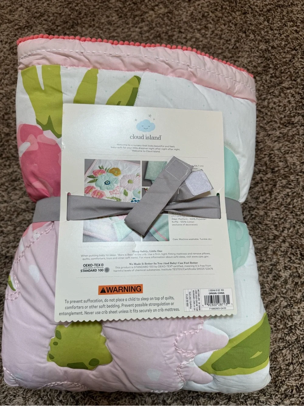 cloud island Pink & Aqua Floral Nursery Crib Quilt Set